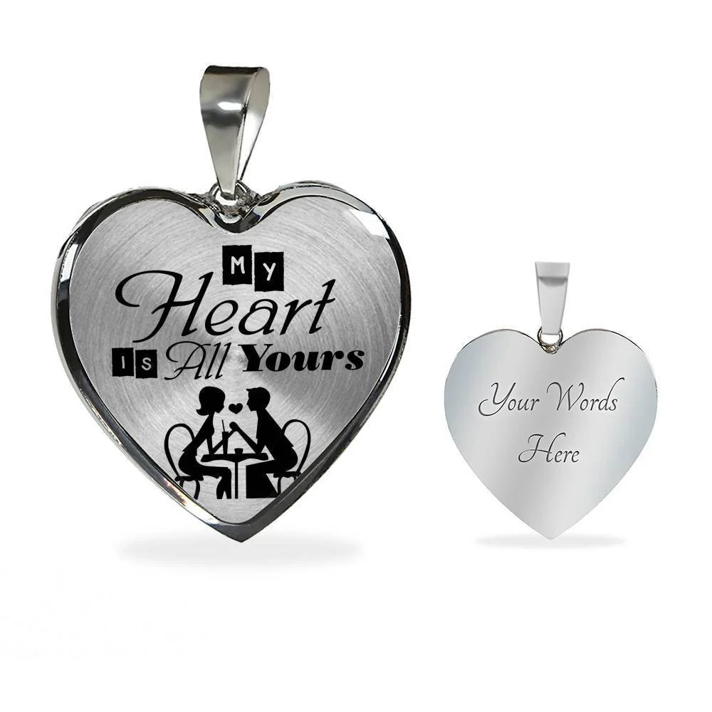 My Heart Is All Yours Couples Necklace Personalized Engraved Silver Heart Neckl